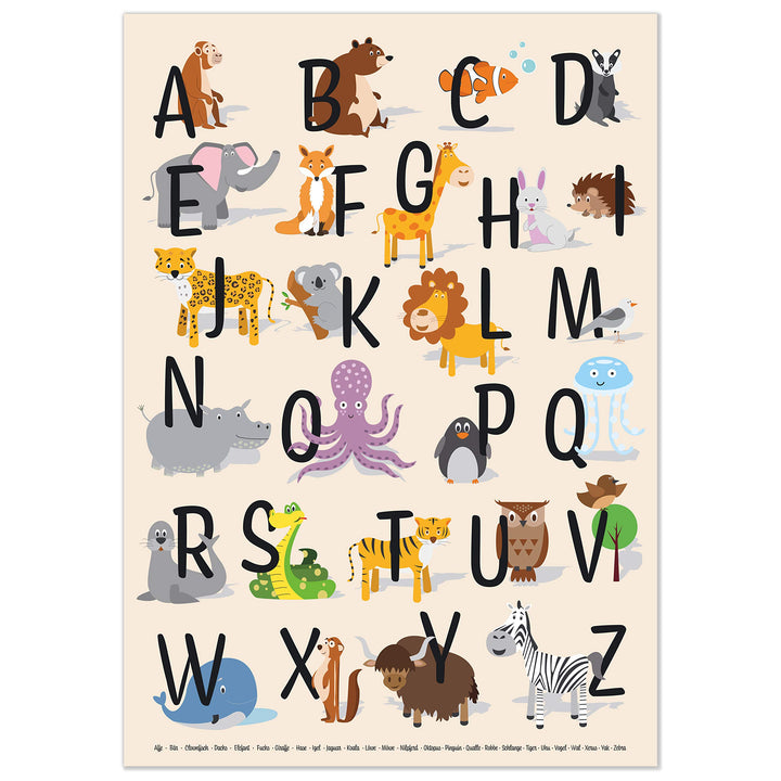 ABC Poster DIN A2 für Kinderzimmer, Alphabet Poster für Mädchen und Jungen, Buchstaben zum Lernen, T