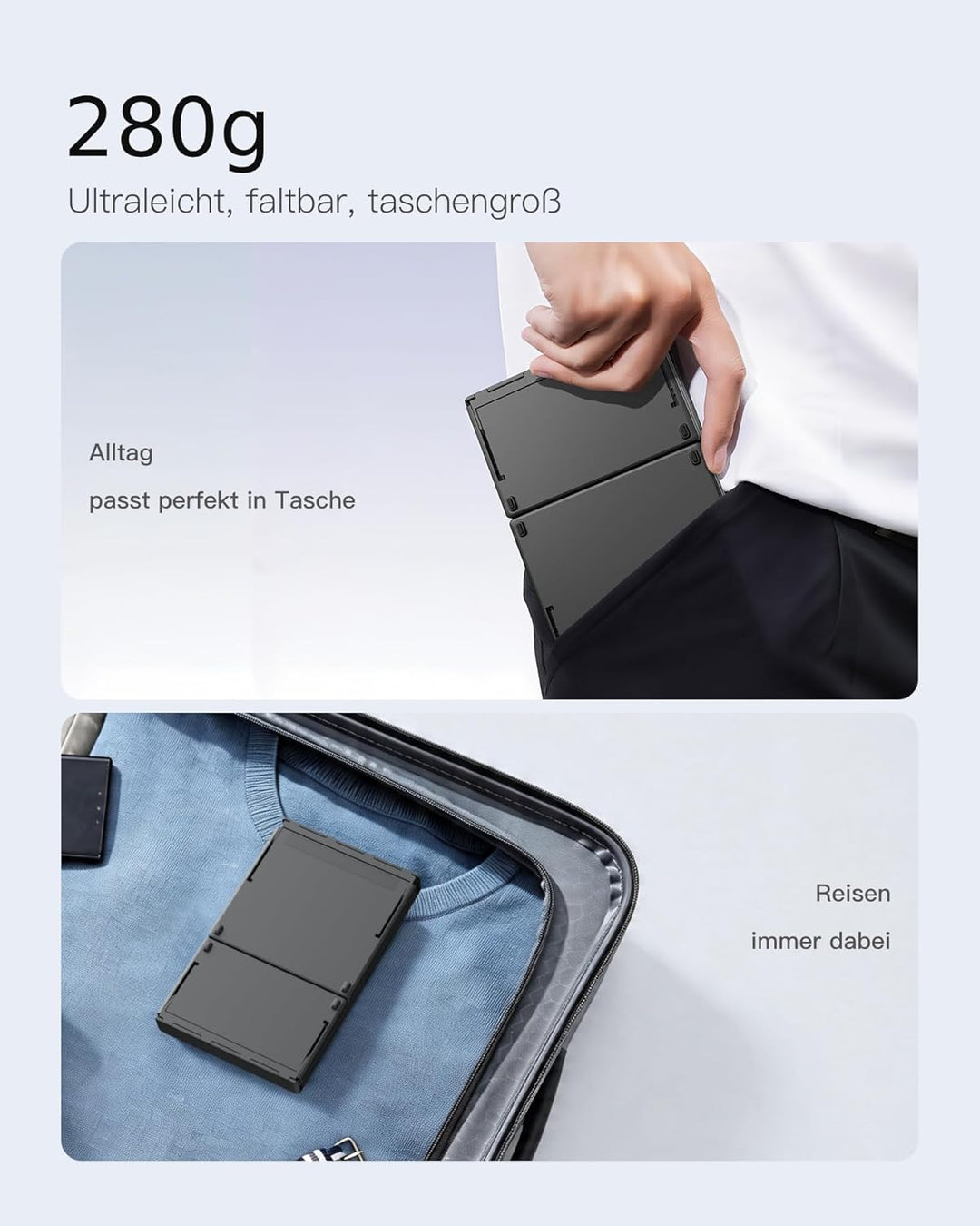 Inateck Faltbare Mini Tastatur, KI-Funktion mit Touchpad,3 Bluetooth-Kanälen, kompatibel mit iPadOS