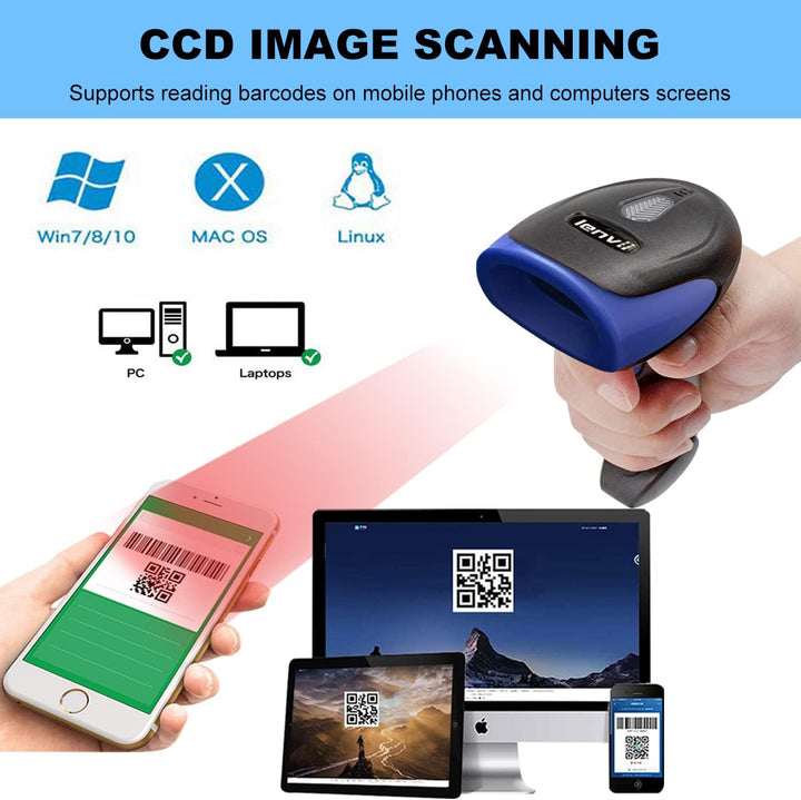 LENVII Wireless Barcode Scanner 2D 1D QR Wireless 2.4GHz + Wired USB 2.0 Handheld Bar Code Reader QR