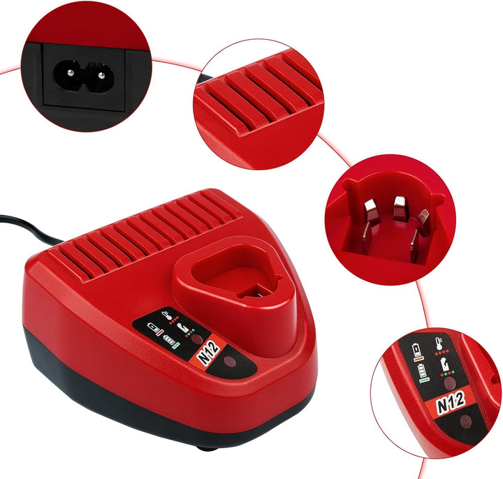 LabTEC 10.8V-12V Ersatz-Ladegerät für Milwaukee M12 Li-Ion Akku, Kompatibel mit Allen M12 Akkus 48-1