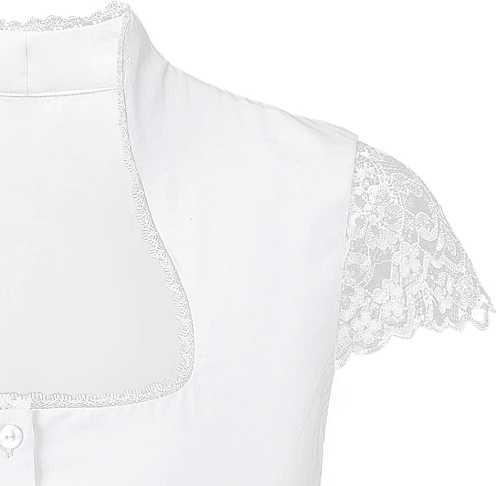 Kelliar Dirndlbluse Damen Trachtenbluse Creme Dirndl Bluse für Bavarian Oktoberfest 34 Creme-31, 34