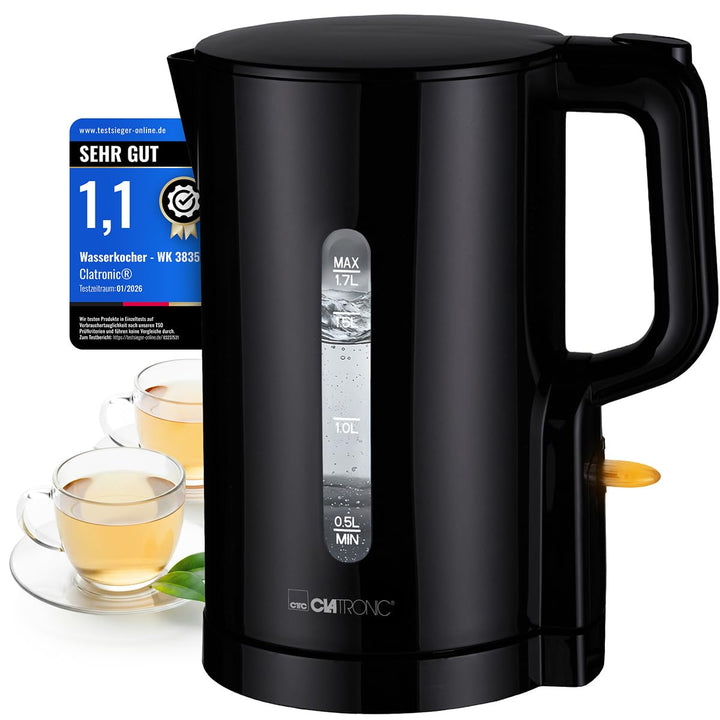 Clatronic® Wasserkocher 1,7L | 2200W für schnelles Erhitzen | BPA frei | Einhandbedienung | Wasserst