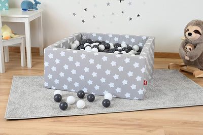 KNORRTOYS.COM 68062 - Bällebad Soft eckig - Grey White Stars - 100 Balls Grey/Creme