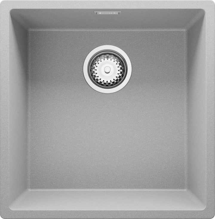 Unterbauspüle Grau 46 x 47 cm, Granitspüle 1 Becken + Ablauf-Set, Spülbecken ab 50er Unterschrank, K