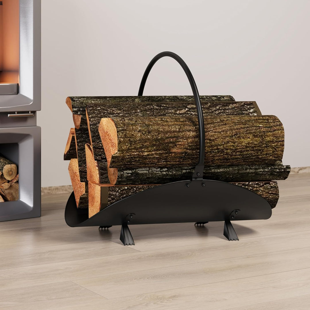 Kingson Schwarzer Holzkorb, 48 x 34 x 37 cm, moderne Kaminholzaufbewahrungslösung