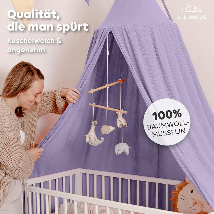 lilimaus Baldachin Kinderzimmer [in 12 Farben] - Betthimmel aus 100% Baumwolle Musselin Handmade für