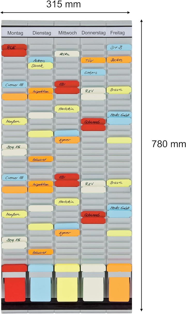 FRANKEN T-Kartentafel 5-Tage Wochenplaner, 31,5 x 78 cm, 5 Träger, 35 Schlitze, PV-SET2 5 Spalten x