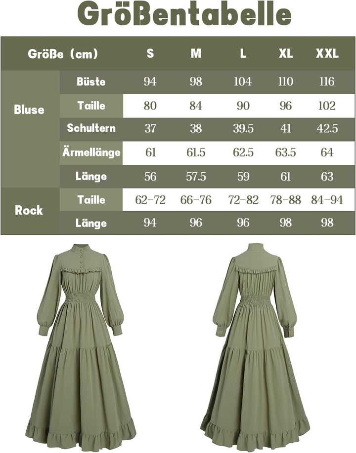 CR ROLECOS Mittelalter Kleidung Damen Viktorianisches Kleid Langarm A-Linie Vintage Edwardianisches
