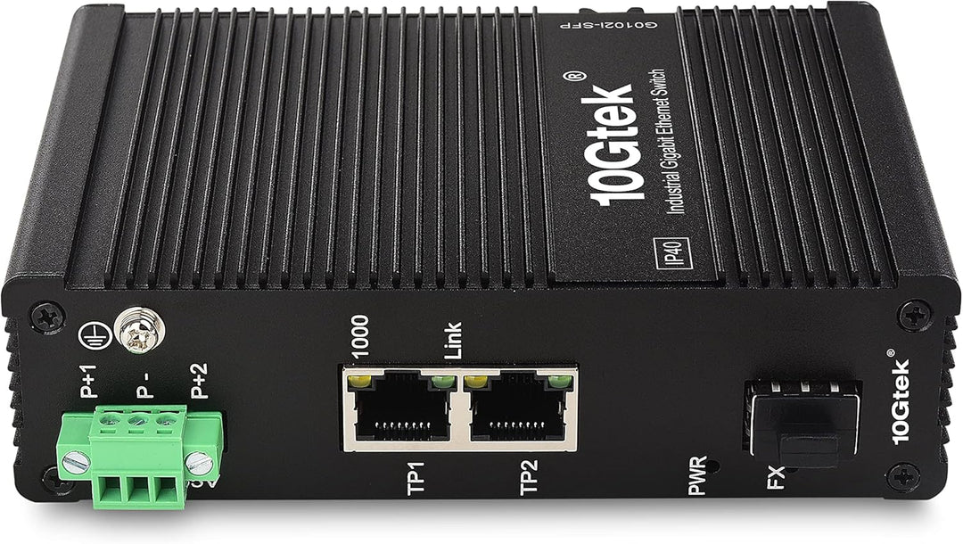 10Gtek 3-Port Industrial DIN-Rail Ethernet Switch Hutschiene, IP40, 1x Gigabit SFP Slot mit 20-km SF