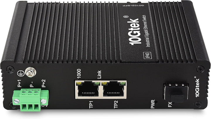 10Gtek 3-Port Industrial DIN-Rail Ethernet Switch Hutschiene, IP40, 1x Gigabit SFP Slot mit 20-km SF
