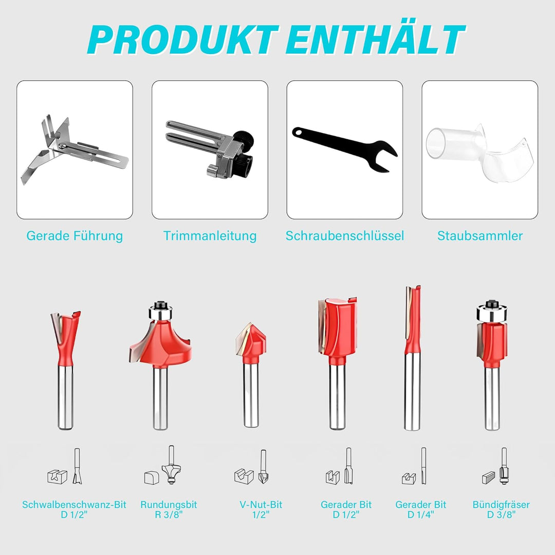 Akku Oberfräse für Makita 18V LXT Akku, 800W Bürstenloser Oberfräse mit 5 Geschwindigkeiten, MAX.300