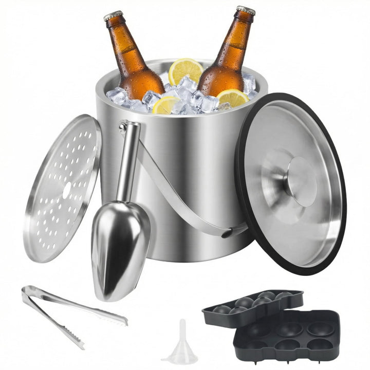 3L Eiswürfelbehälter mit Deckel Sektkühler Faschenkühler Champagner Kühler Doppelwandiger Eiskübel a