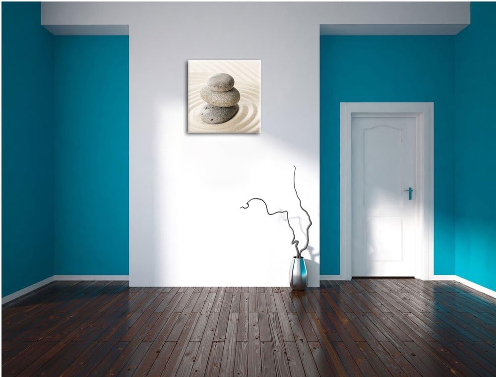 Steine in Sand mit Muster, Format: 70x70 auf Leinwand, XXL riesige Bilder fertig gerahmt mit Keilrah