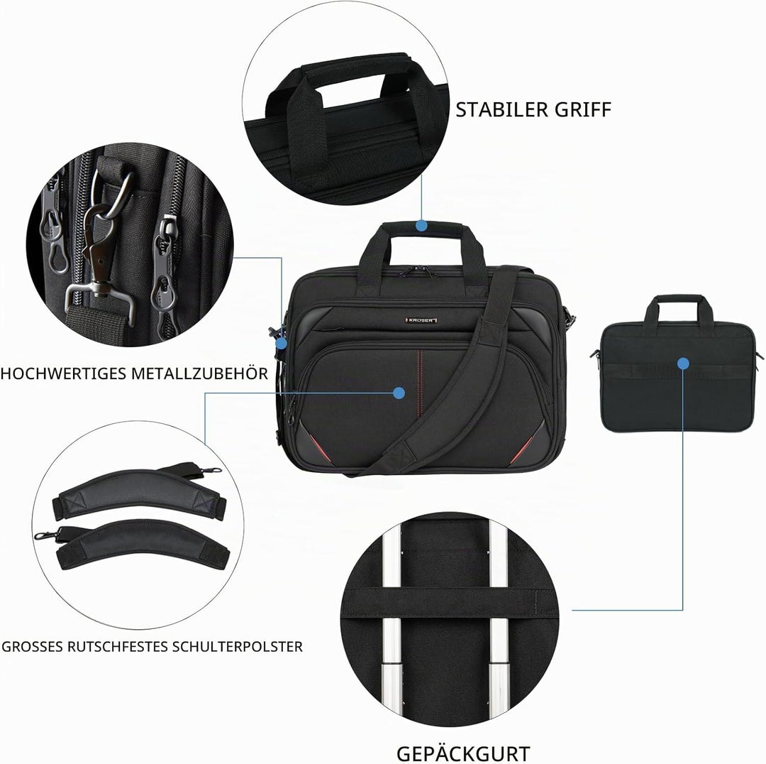 KROSER Laptoptasche 17,3 Zoll Premium Laptop Aktentasche, erweiterbar wasserabweisend Laptop Schulte