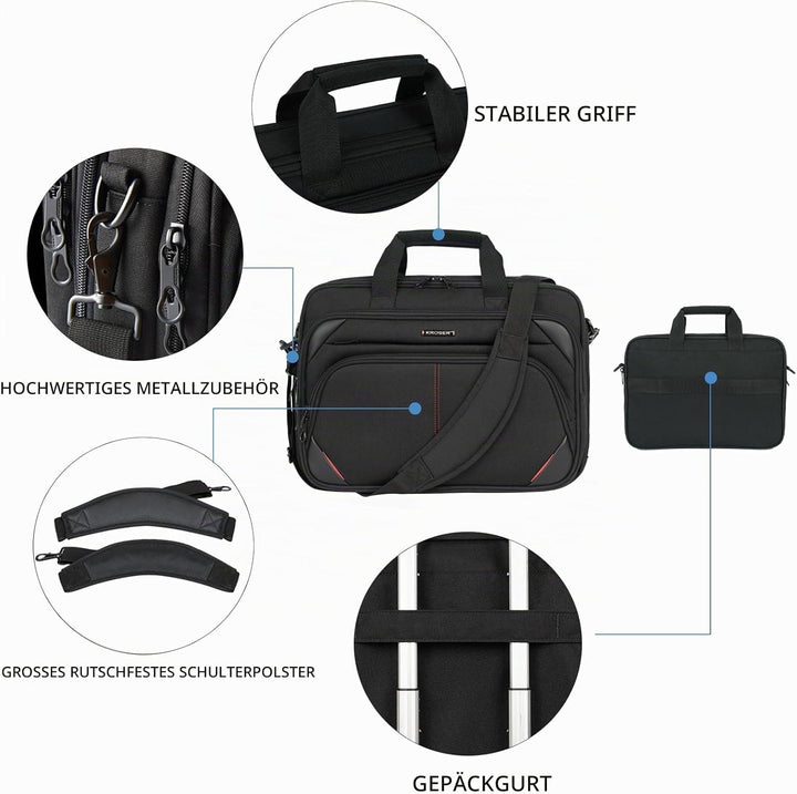 KROSER Laptoptasche 17,3 Zoll Premium Laptop Aktentasche, erweiterbar wasserabweisend Laptop Schulte