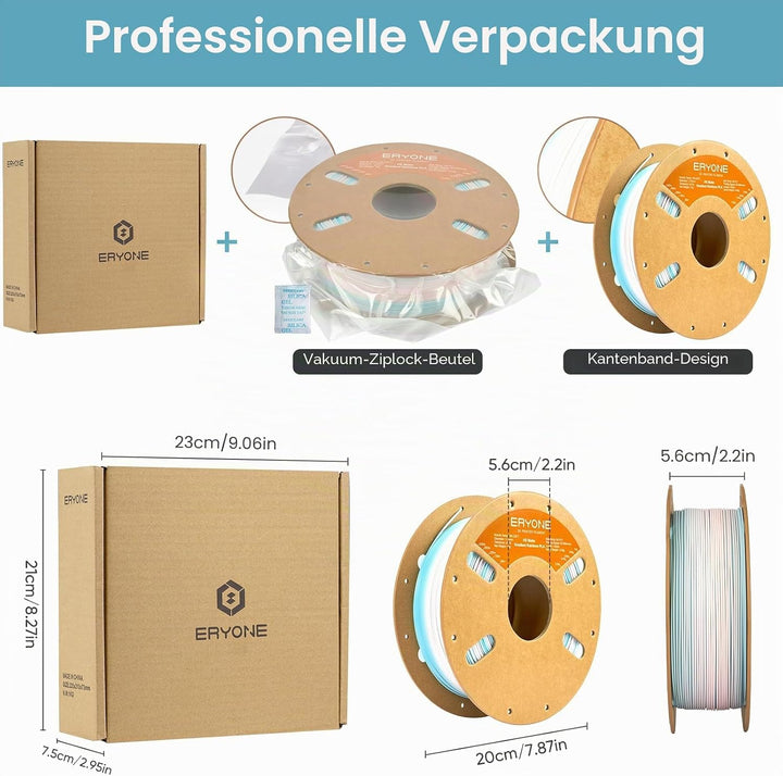 ERYONE Matte PLA 3D Drucker Filament 1.75mm, Matte Gradient Rainbow PLA, Massgenauigkeit +/- 0.03 mm