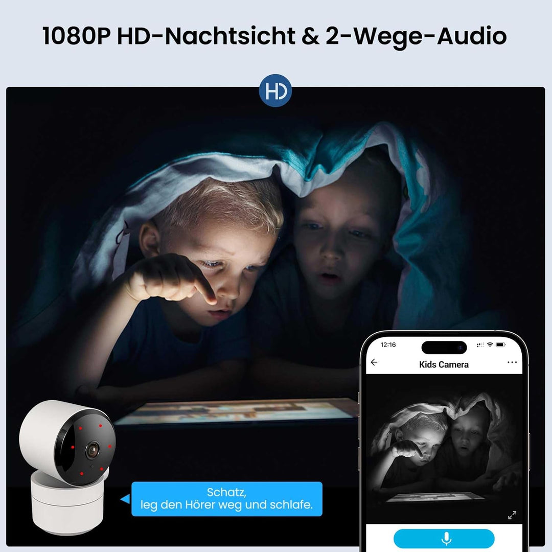 WLAN Überwachungskamera Innen 360°, KI-Kamera Überwachung mit Benutzerdefinierte Szenariowarnungen(R