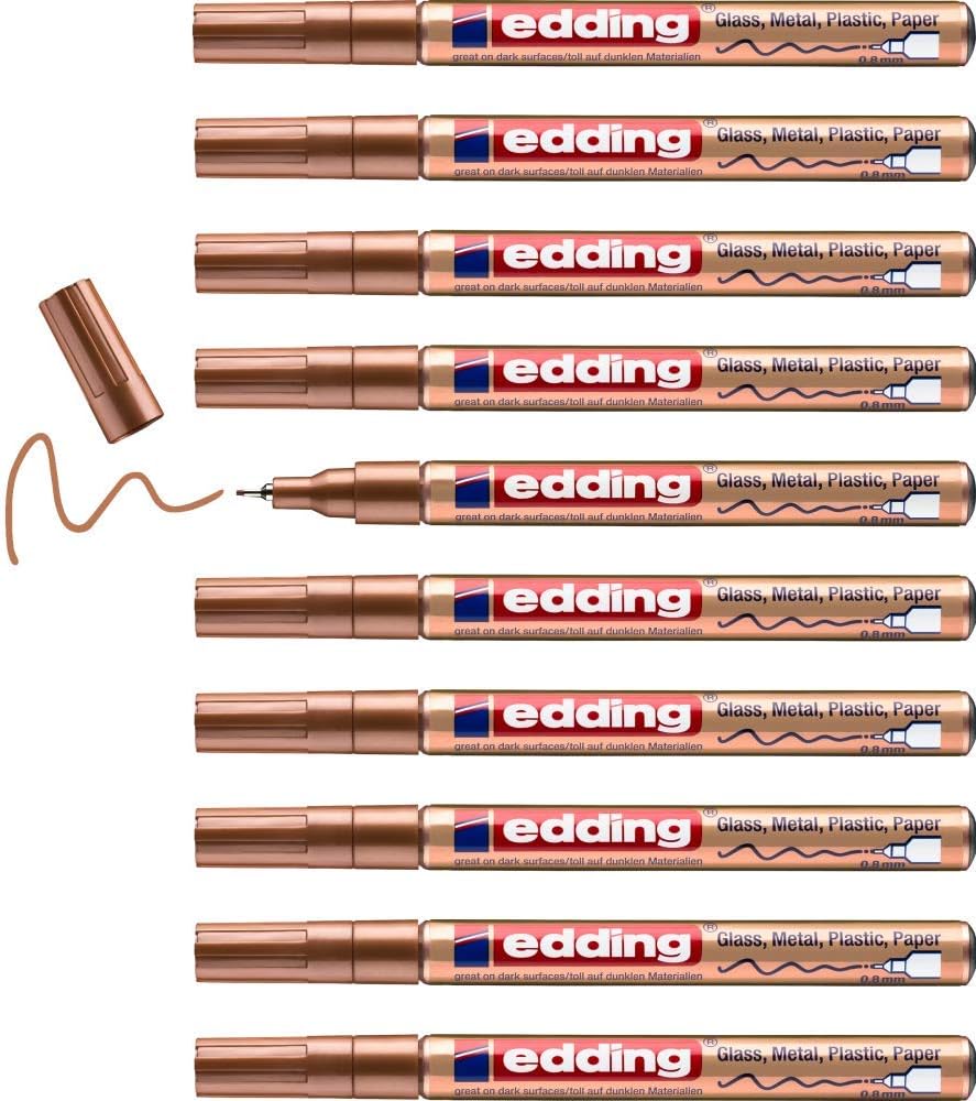 edding 780 Glanzlackmarker - kupfer - 10 Lackmarker - extra-feine Rundspitze 0,8 mm - Lackstift für