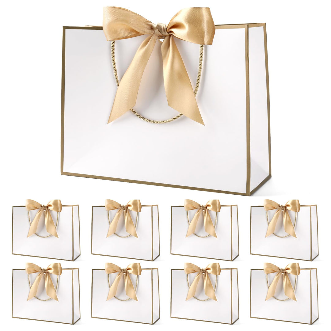 Geschenktüte mit Schleife,Geschenktüte Weiss,Geschenktaschen für Geburtstag, Hochzeit, Festivalfeier