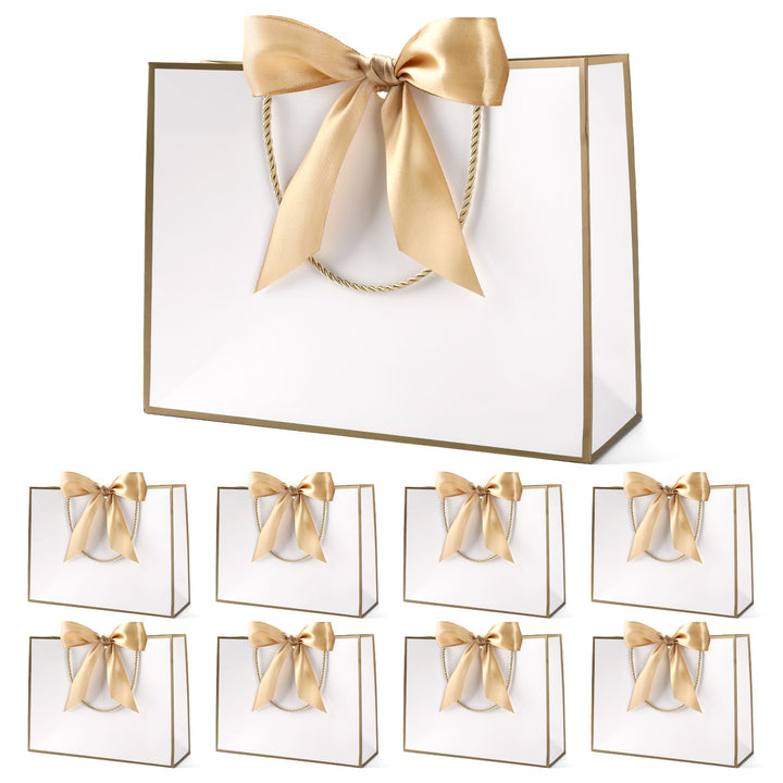 Geschenktüte mit Schleife,Geschenktüte Weiss,Geschenktaschen für Geburtstag, Hochzeit, Festivalfeier