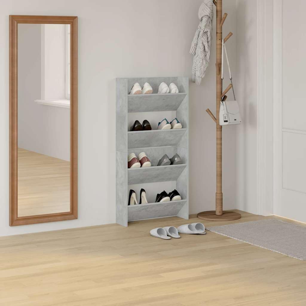 2 Stück 60x18x60 cm Wand Schuhschrank mit 2 Kippböden Schuhregal Schmal Betongrau Schuhbank Shoe Rac
