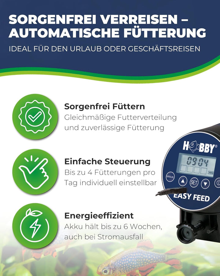Hobby 10810 Easy Feeder, programmierbarer Futterautomat für Aquarien, blau-schwarz