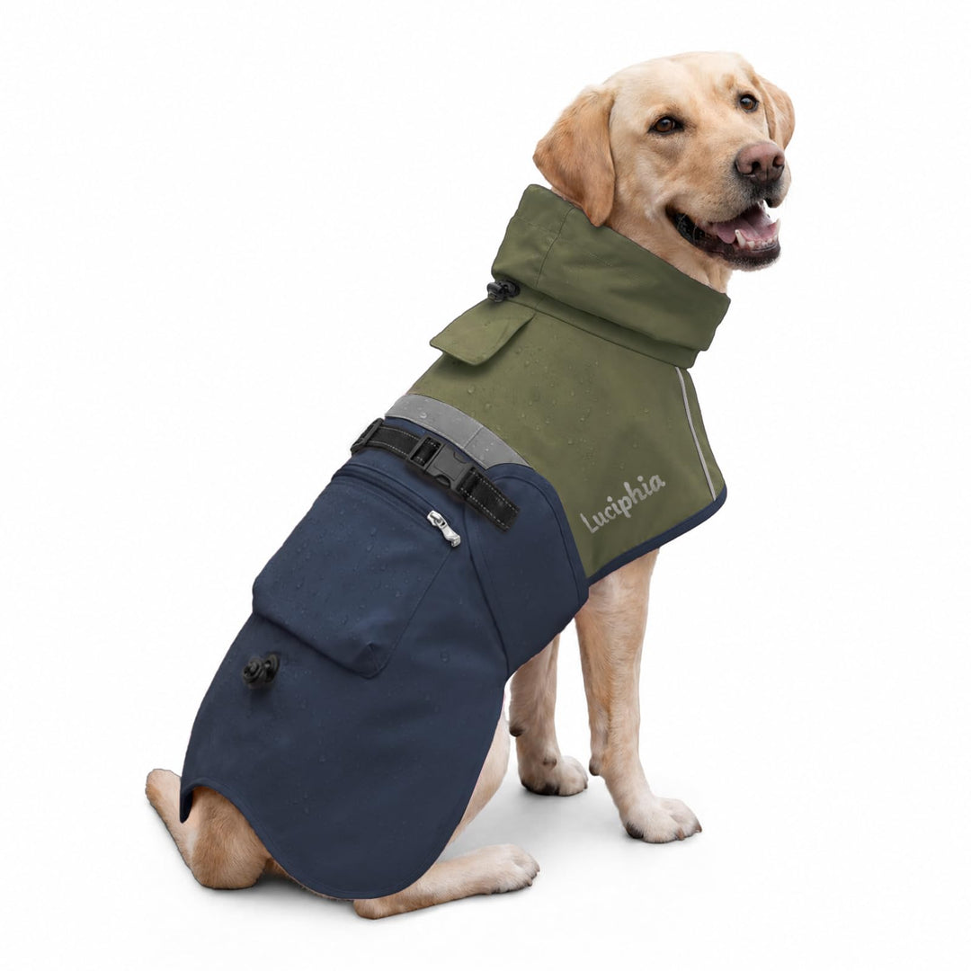 Luciphia Regenmantel Hund Wasserdicht,Reflektierende Hundemantel mit Kapuze und Taschen, Grössenvers
