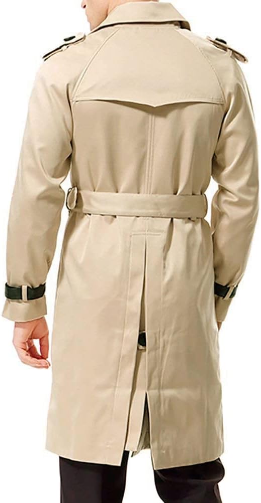 AOWOFS Herren Zweireihiger Trenchcoat mit Gürtel Revers Lang Mantel Business Jacke Frühling Übergang