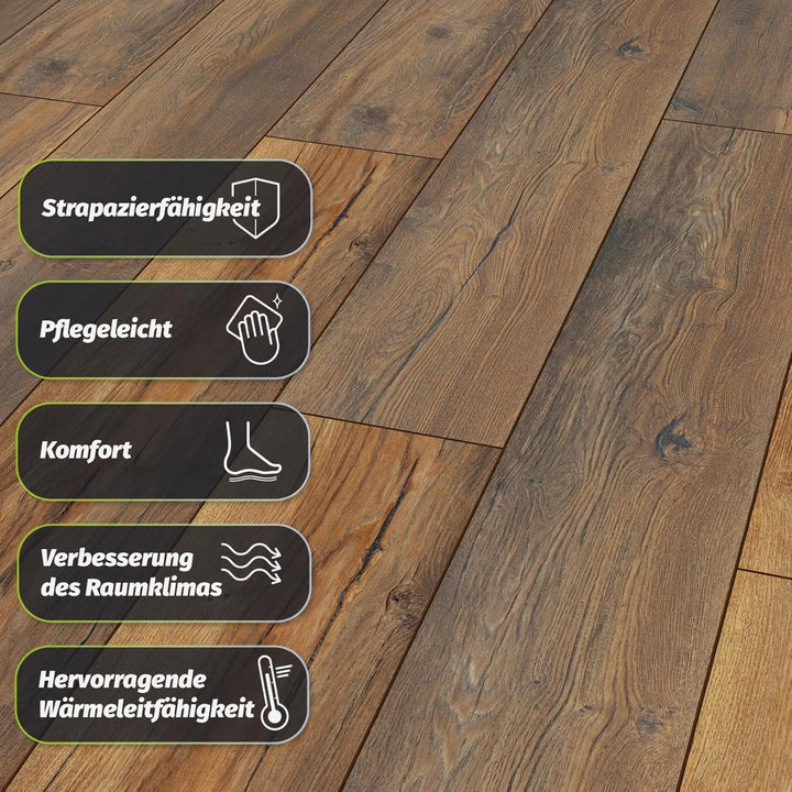 Laminat Harbour Oak – rustikale Landhausdiele in robuster 12 mm Stärke, Robusto Serie, 180 × 1375 mm