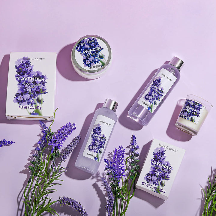 BODY & EARTH Lavendel Wellness Set für Frauen 7 tlg. Beauty Set, Badeset Frauen Geschenk, Geburtstag