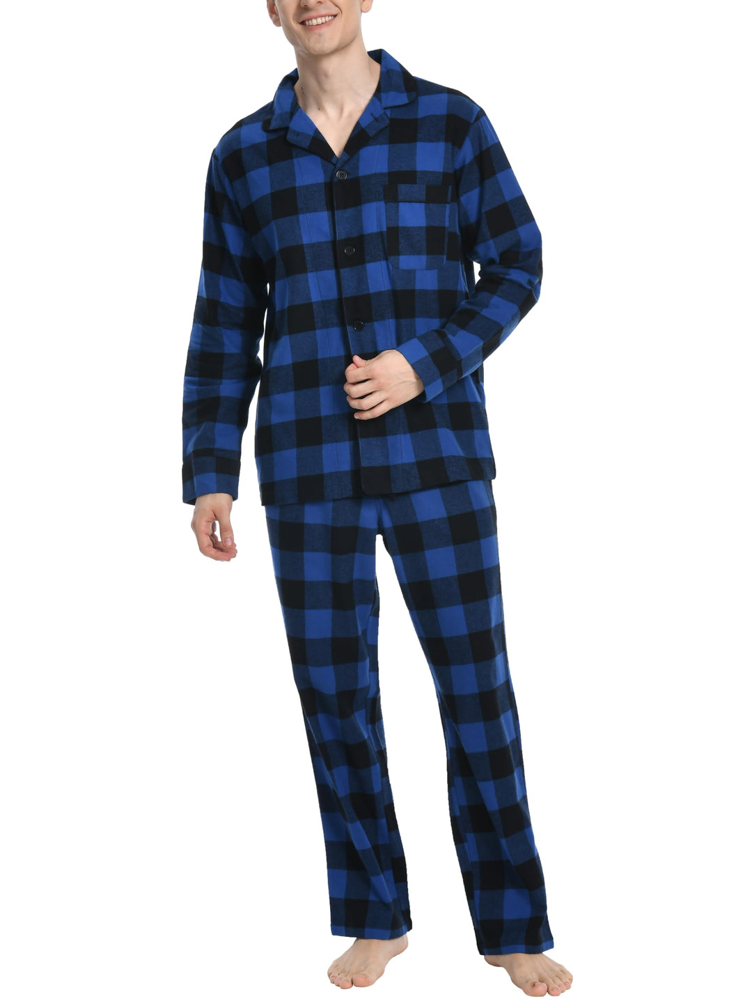 Nutria Herren Schlafanzug Flanell, 100% Baumwolle Karierter Pyjama Set Weich Warm Loungewear Nachtwä