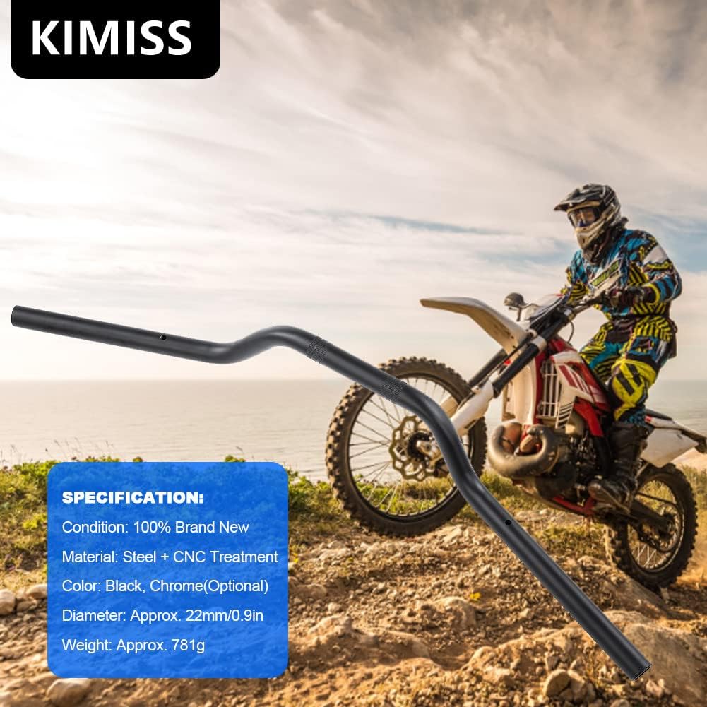 KIMISS Lenker für Motorrad,22 mm Universaler Motorradlenker aus Stahl+ CNC-Behandlung Schwarz, Schwa