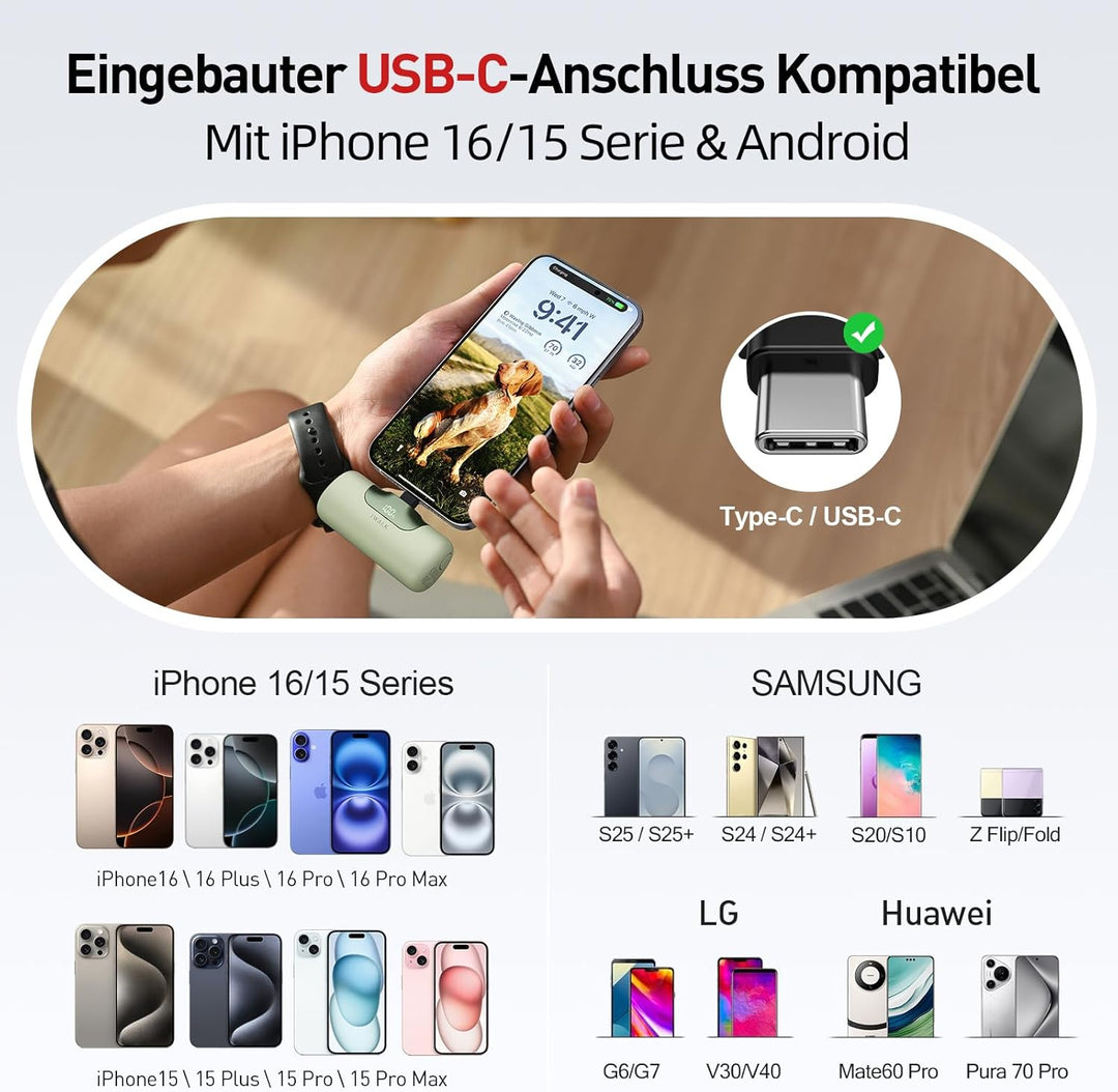 iWALK Powerbank 5500mAh Mini USB C Power Bank 22.5W Fast Charging Powerbank Klein Leicht Kompakte Ex