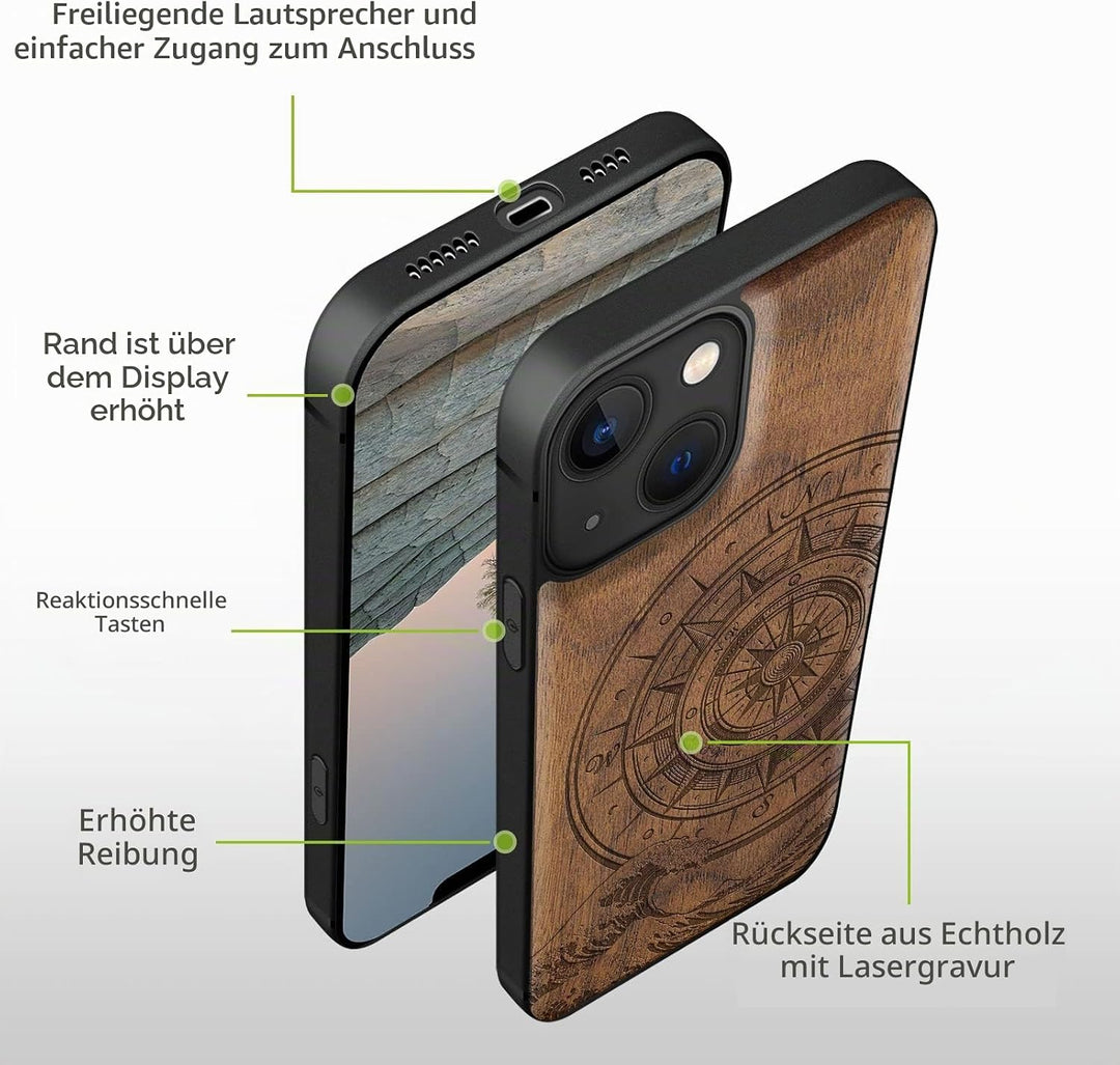 Carveit Magnetisch Hülle für iPhone 13 Mini [Elegante Walnuss] [Weich TPU Stossstange] Stossfeste Ha