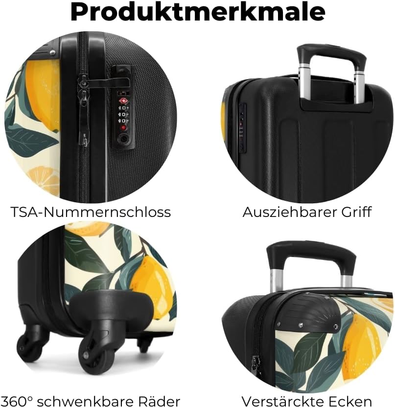 Handgepäck Koffer 55x40x20 Personalisiert - Reisekoffer mit Rollen, Leichtgewicht Hartschalenkoffer,