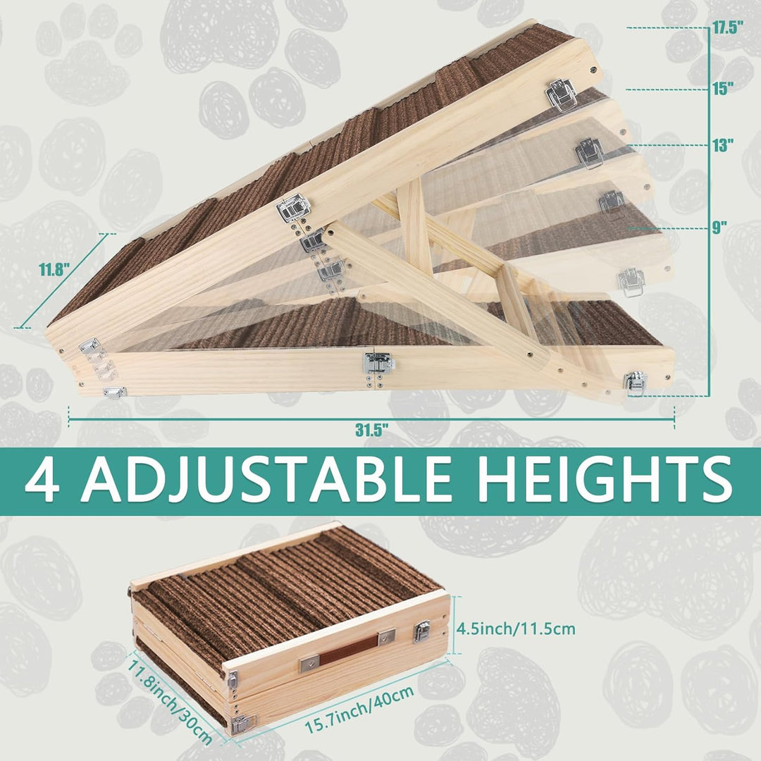 Umtiti Haustierrampe aus Holz, zusammenklappbar, tragbar, 4 Stufen, verstellbar, 22,9 cm bis 43,9 cm
