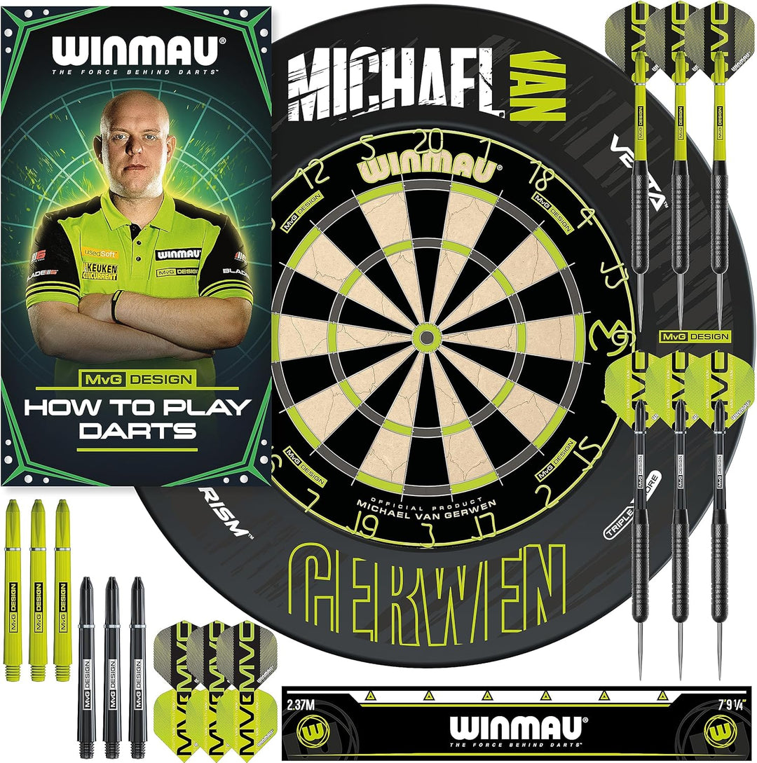 WINMAU Michael Van Gerwen MvG-Sets erhältlich mit Dartboards, Schränken, Umrandungen, Darts und Zube