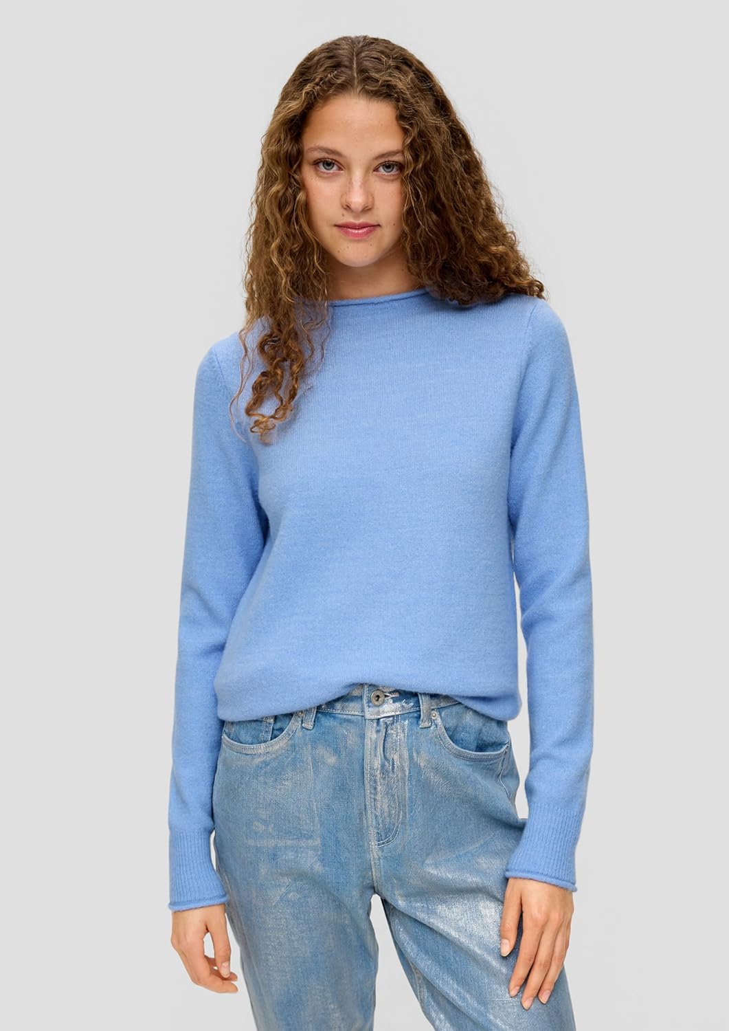 s.Oliver Damen Pullover mit Rollsaumblende, S Blau