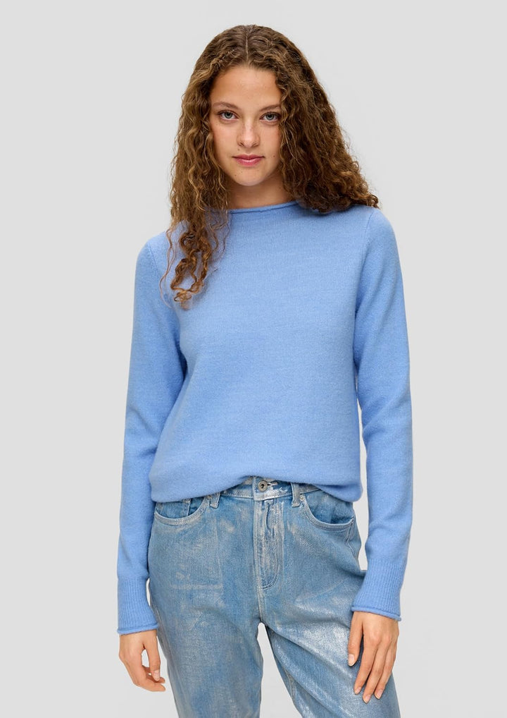 s.Oliver Damen Pullover mit Rollsaumblende, S Blau