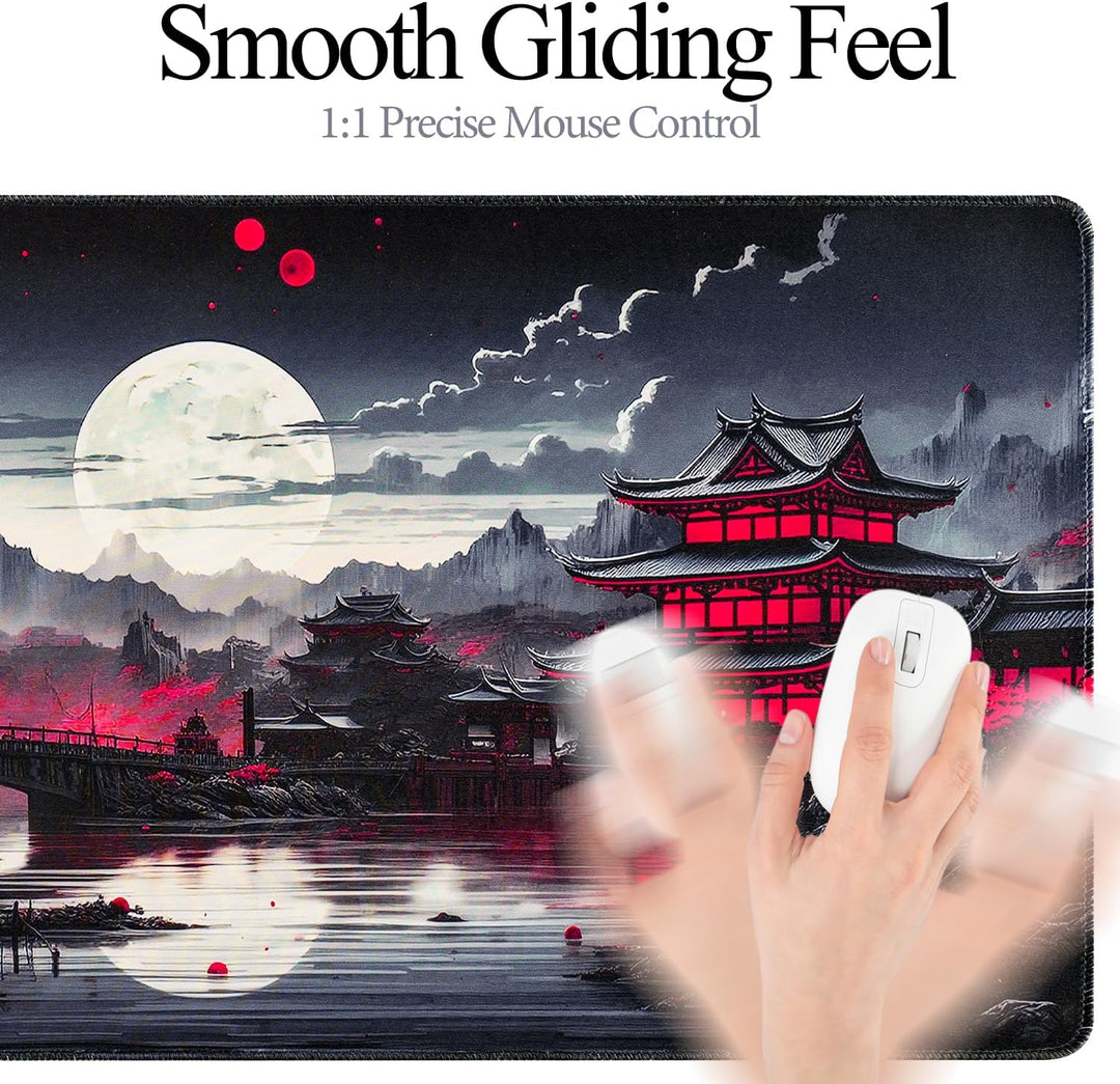 Mousepad XXL, Japanische Kunst Mauspads,900x400mm Überdimensionales rutschfeste Gummimatten Gaming-M
