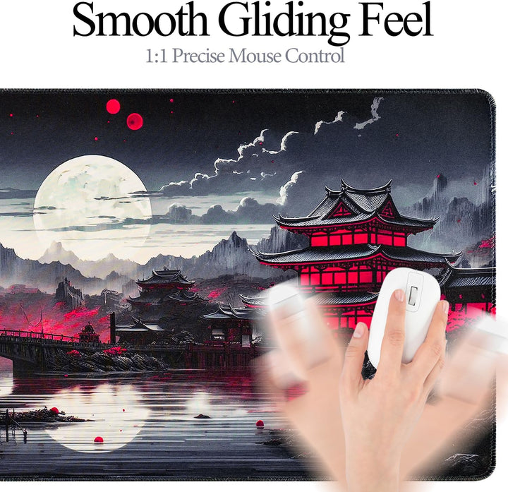 Mousepad XXL, Japanische Kunst Mauspads,900x400mm Überdimensionales rutschfeste Gummimatten Gaming-M