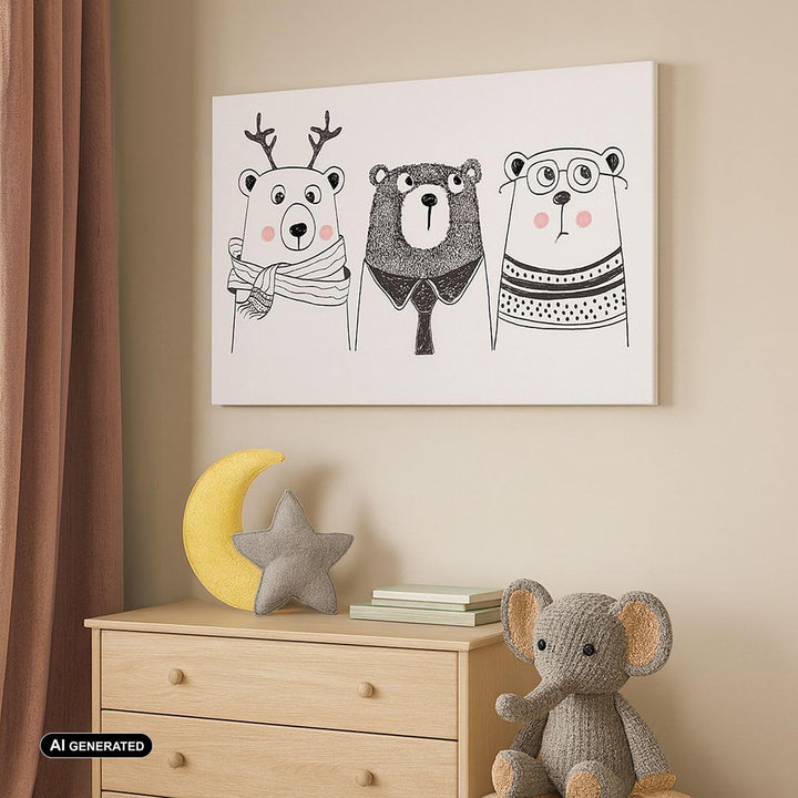 Bilder auf Leinwand 100x70cm Leinwandbild mit Rahmen Spass süss Teddybär Gross Wanddeko Bild Schlafz