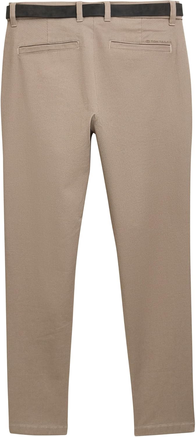 Tom Tailor Herren Slim Fit Chino Hose aus Stretch Piqué mit Gürtel 29W / 32L 38564 - Beige Brown Zig