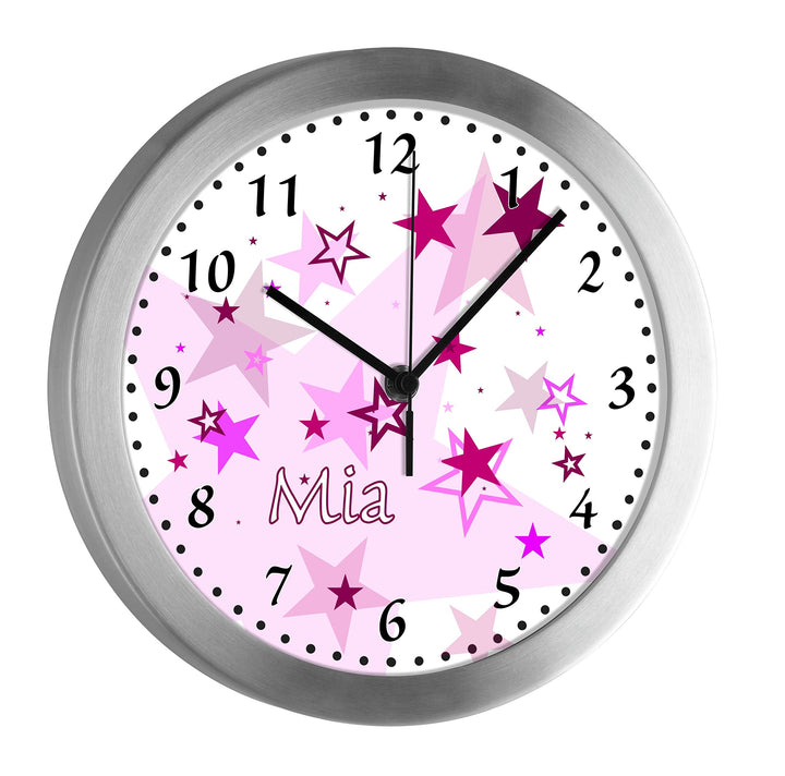 CreaDesign Kinder Funkwanduhr mit (Wunsch) Namen | geräuscharme Funk Wanduhr Kinderzimmer | Motiv St