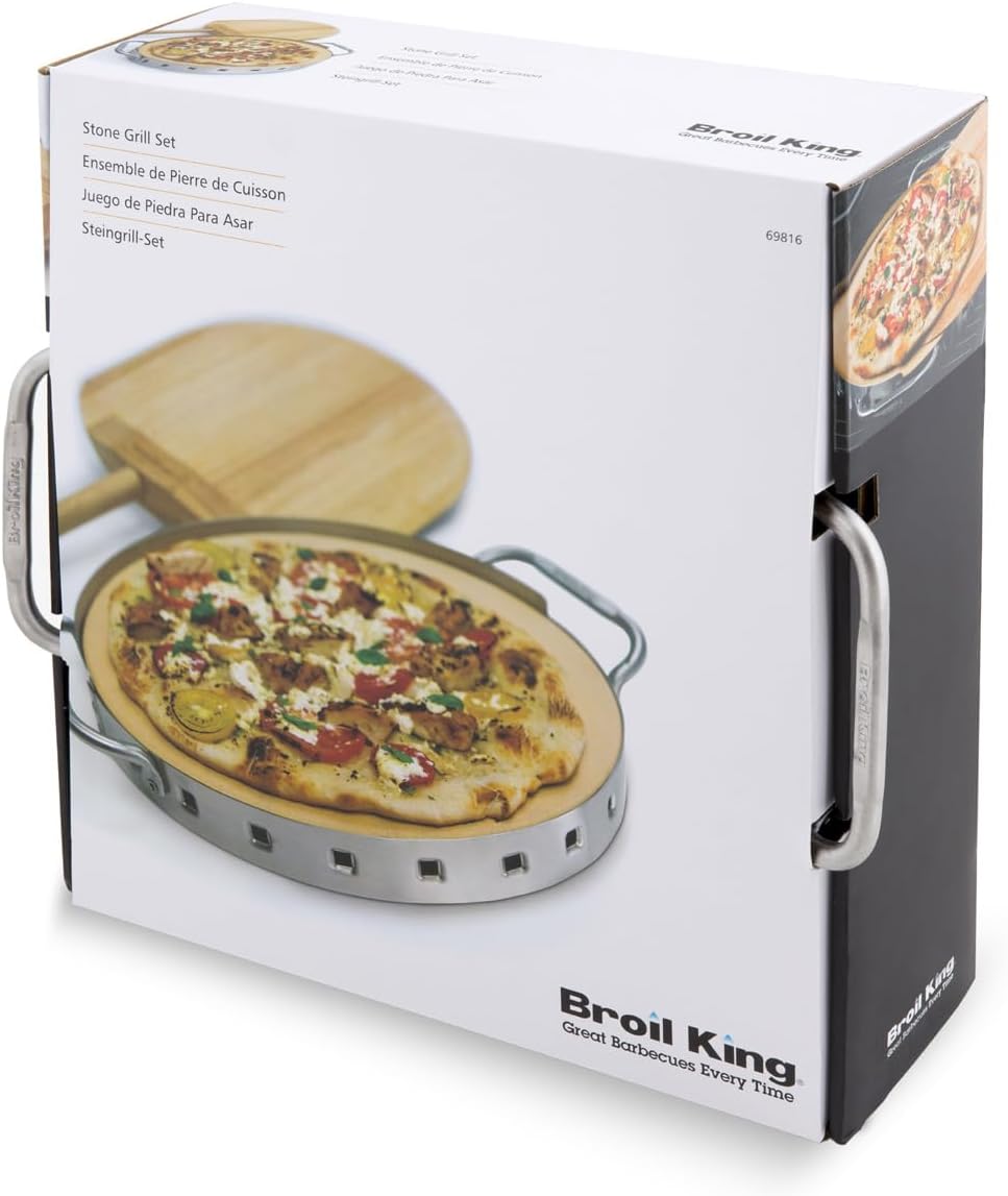 Broil King Grill-/Grillzubehör, Pizzastein-Set Premium 33 cm Durchmesser hoch 1 cm, Edelstahl, 5 x 5