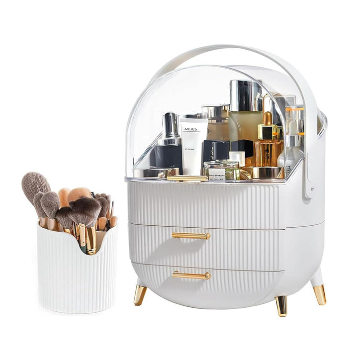Kosmetik Organizer mit Klardeckel, 2 Schubladen & Pinselhalter - Wasserdicht, Staubdicht für Badezim