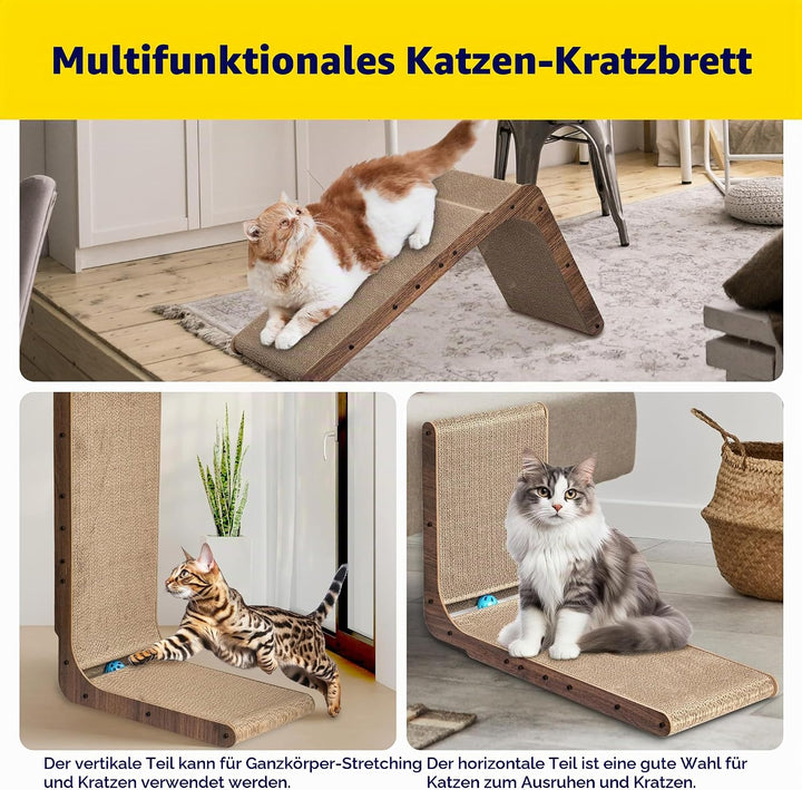 FluffyDream Katzenkratzer mit Katzenspielzeug Kugelbahn, eingebauter Ball, L-förmiger Kratzer, Karto