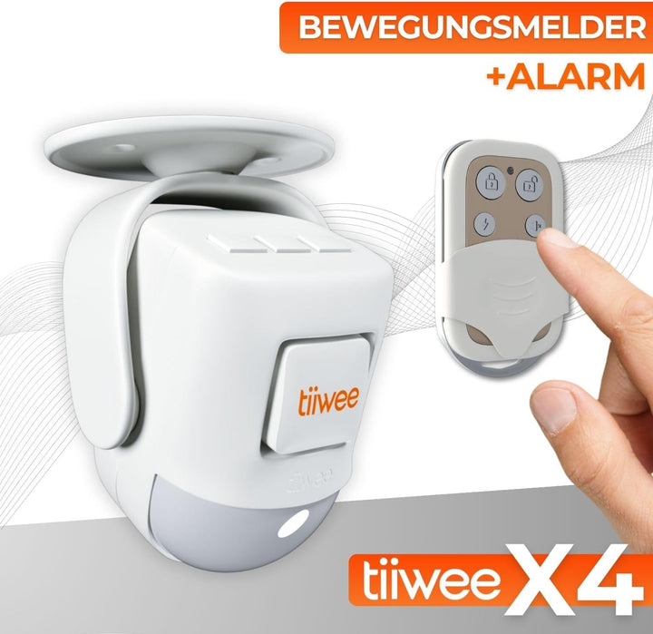 tiiwee X4 PIR Bewegungsmelder Alarm mit Fernbedienung - 120 dB - Erweiterbar - Alarmanlage Innen Sic
