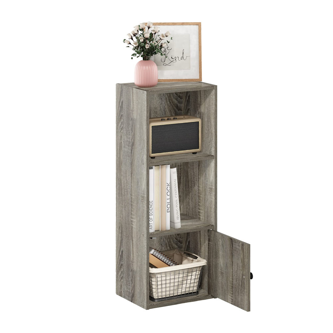 Furinno Luder Bücherregal mit 3 Ebenen und 1 Tür, Holzwerkstoff, Französische Eiche, 3-Tier Französi