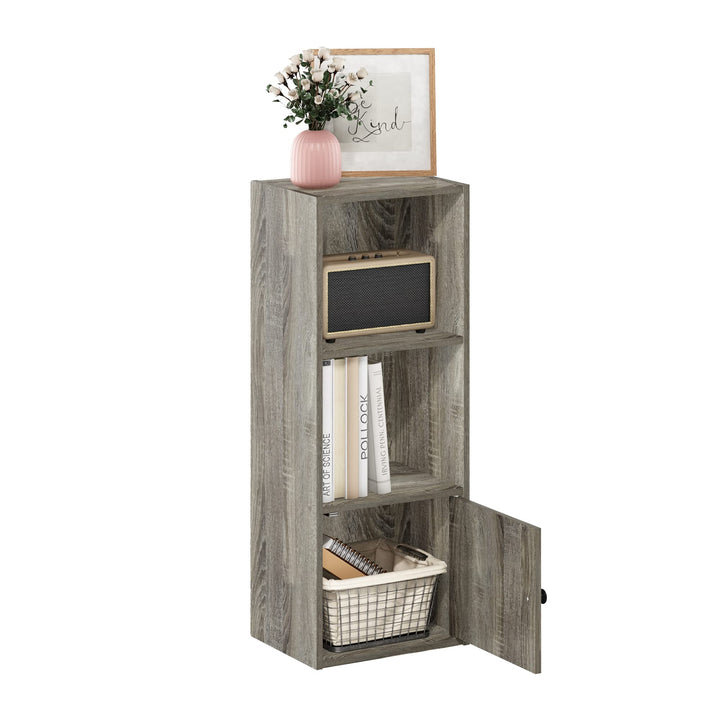Furinno Luder Bücherregal mit 3 Ebenen und 1 Tür, Holzwerkstoff, Französische Eiche, 3-Tier Französi